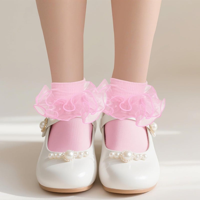 mifengda Girls Ruffle Socks Toddler Ruffle Socks Baby Kids Double Layers Lace Dress Sock Cotton Fluffy Dance Sock - Image 4